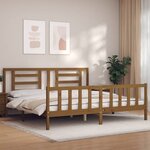 vidaXL Cadre de lit avec tête de lit marron miel 200x200cm bois massif