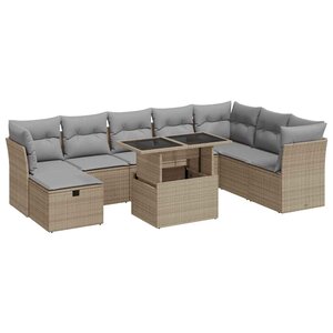 vidaXL Salon de jardin avec coussins 9 Pièces beige résine tressée