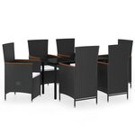 vidaXL Mobilier de salle à manger de jardin avec coussins 7 Pièces Noir
