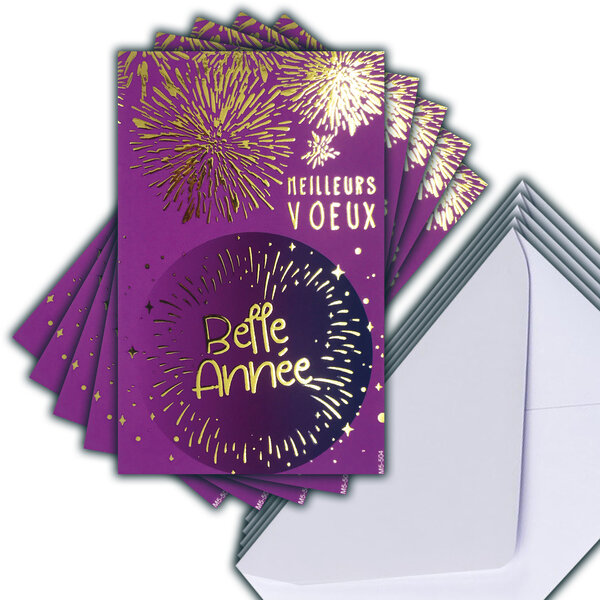 LOT 5 Cartes Meilleurs Vœux + 5 Enveloppes 4x9cm