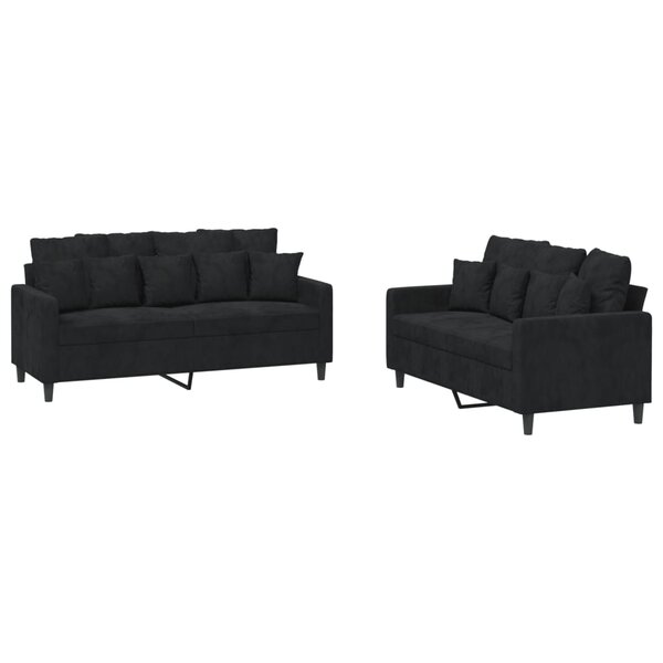 vidaXL Ensemble de canapés 2 Pièces avec coussins Noir Velours