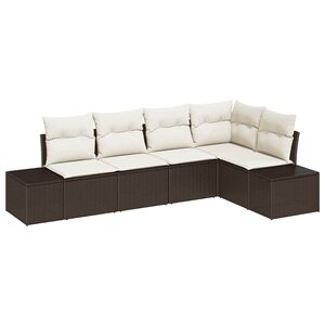 vidaXL Ensemble de canapé de jardin avec coussin 5 Pièces Marron et Crème