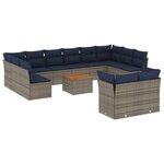 vidaXL Salon de jardin avec coussins 13 Pièces gris résine tressée