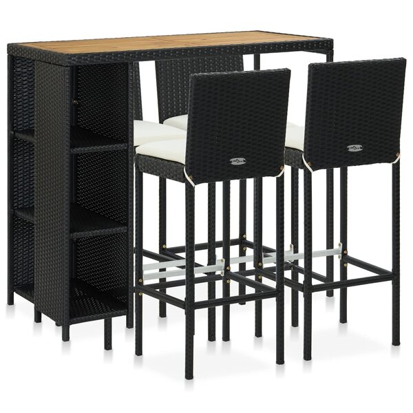 vidaXL Ensemble de bar de jardin 5 Pièces et coussins Résine tressée Noir