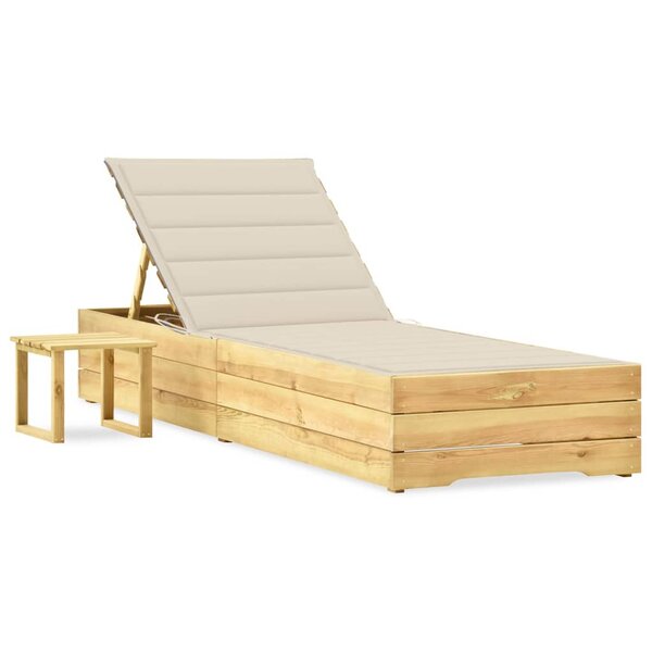 vidaXL Chaise longue de jardin avec table et coussin Pin imprégné