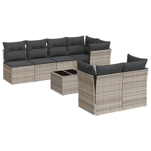 vidaXL Salon de jardin 8 Pièces avec coussins gris clair résine tressée