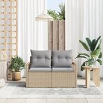 Canapé de jardin 2 places vidaXL avec rangement et coussins en poly rattan beige
