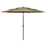 vidaXL Parasol à 3 niveaux avec mât en aluminium Taupe 3 m