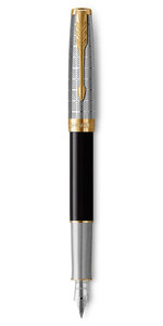 PARKER Sonnet Premium Stylo plume Métal et Laque Noire Plume fine 18k encre noire Coffret cadeau