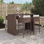 vidaXL Ensemble de bar de jardin avec coussins 5 Pièces marron poly rotin