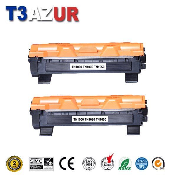 2 Toners compatibles avec Brother TN1050 pour Brother DCP1510  DCP1512  DCP1610W  DCP1612W - 1 000 pages - T3AZUR