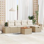 vidaXL Ensemble de 6 Canapés de Jardin avec Coussins Beige Rattan
