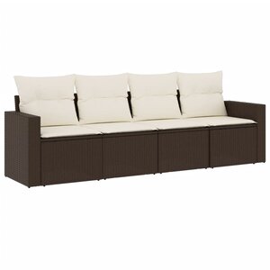 vidaXL Salon de jardin 4 Pièces avec coussins marron résine tressée