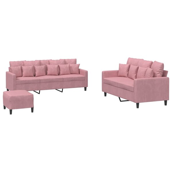 vidaXL Ensemble de canapés 3 Pièces avec coussins Rose Velours
