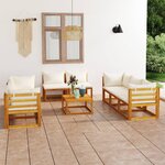 vidaXL Salon de jardin 9 Pièces avec coussin Crème Bois d'acacia solide