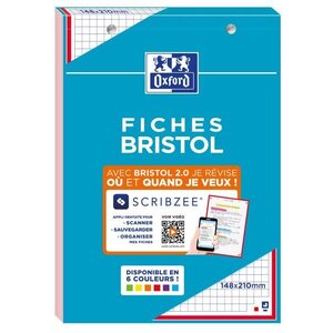 OXFORD - Bloc fiche bristol 2.0 perforé - 14,8 x 21 cm - 30 fiches - 210g - 5x5 - Rouge
