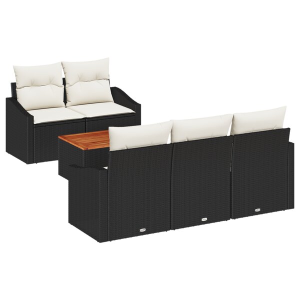 vidaXL Ensemble Canapés Jardin 6 Pièces avec Coussins Noir Rotin Poly Acacia