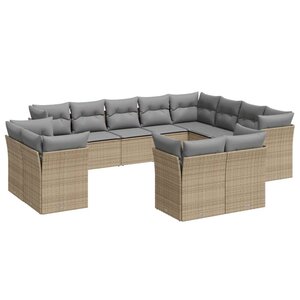 vidaXL Salon de jardin avec coussins 12 Pièces beige résine tressée