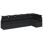 Ensemble de canapés de jardin 6 pièces avec coussins noir poly rattan