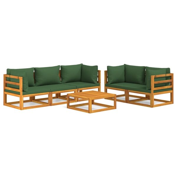 vidaXL Salon de jardin 6 Pièces avec coussins vert bois massif
