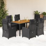 vidaXL Ensemble à manger de jardin coussins 7Pièces Noir Résine tressée