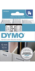 DYMO cassette ruban D1 12mm x 7m Noir/Blanc (compatible avec les LabelManager et les LabelWriter Duo)
