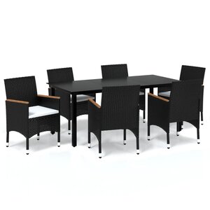vidaXL Ensemble à manger de jardin coussins 7Pièces Résine tressée Noir