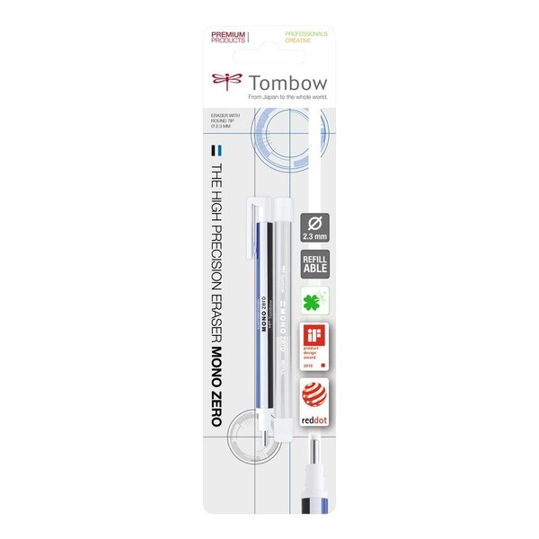 Stylo Gomme MONO zero classique pointe ronde 2 3 mm blanc/bleu/noir + 2 recharges x 10 TOMBOW