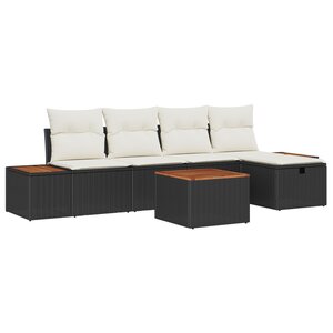 vidaXL Ensemble de canapé de jardin 6 pièces avec coussins noir poly rotin