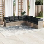 vidaXL Salon de jardin 9 Pièces avec coussins gris clair résine tressée