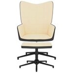 vidaXL Chaise de relaxation avec tabouret Blanc crème Velours et PVC