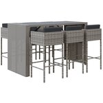 vidaXL Ensemble de bar de jardin 7 Pièces avec coussins gris poly rotin