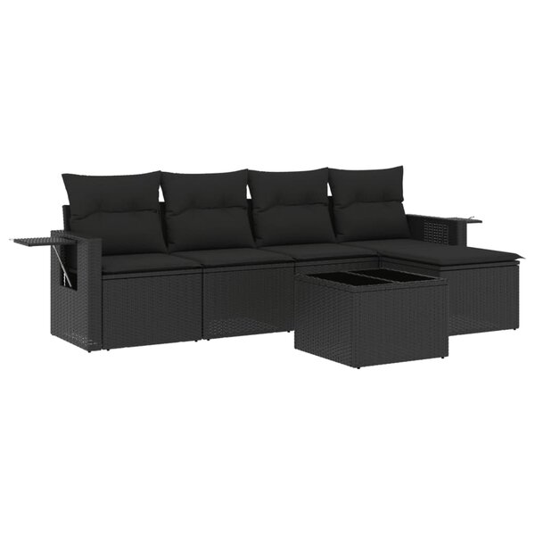 vidaXL Salon de jardin 6 Pièces avec coussins noir résine tressée