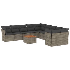 vidaXL Salon de jardin 11 Pièces avec coussins gris résine tressée