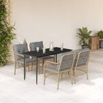 vidaXL Ensemble à manger de jardin coussins 5 Pièces mélange beige rotin
