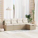 vidaXL Set de Canapé de Jardin 5 Pièces avec Coussins Beige Poly Rattan