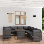 vidaXL Salon de jardin 9 Pièces avec coussins Résine tressée Gris