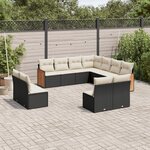 vidaXL Salon de jardin 11 Pièces avec coussins noir résine tressée