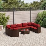 vidaXL Salon de jardin 10 Pièces avec coussins marron résine tressée