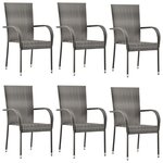 vidaXL Chaises empilables d'extérieur 6 Pièces Gris Résine tressée