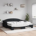 vidaXL Lit de jour avec gigogne et matelas noir 90x190 cm tissu