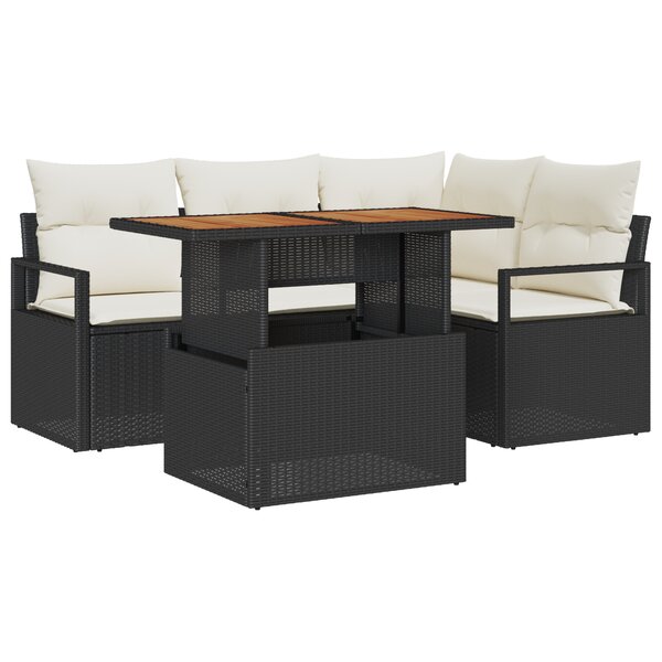 Ensemble de 5 pièces de canapé de jardin vidaXL avec coussins Rattan poly noir acacia