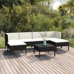 vidaXL Salon de jardin 7 Pièces avec coussins Résine tressée Noir