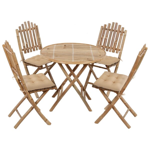 vidaXL Ensemble à manger d'extérieur pliable 5Pièces avec coussins Bambou