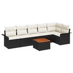 Ensemble de Canapés de Jardin de 7 Pièces avec Coussins Noir Rattan Poly Acacia