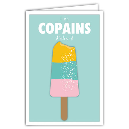 Carte Postale Les Copains d'Abord - Enveloppe - Invitation Goûter ou Bon Anniversaire - Mini Posters Format 17x11 5cm - Bâtonnet Glace Polo Rétro Vintage - Fabriquée en France