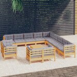 vidaXL Salon de jardin 14 Pièces avec coussins gris Bois de pin solide