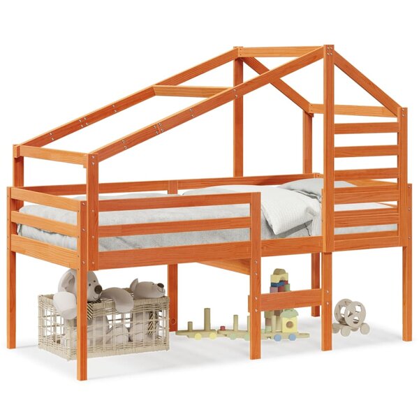 vidaXL Lit haut avec toit cire marron 90x200 cm bois de pin massif