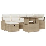 Ensemble de Canapés de Jardin 7 Pièces avec Coussins Beige Rotin Synthétique