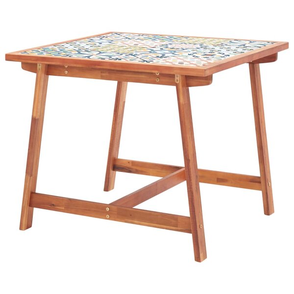 Vidaxl table à dîner de jardin 88x88x75 cm bois d'acacia et carreaux